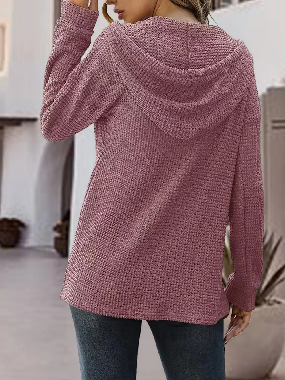 Half Button Up Drawstring Hoodie, image 7