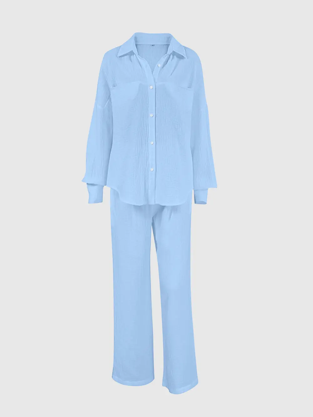 Texture Button Up Long Sleeve Shirt and Pants Set, image 4