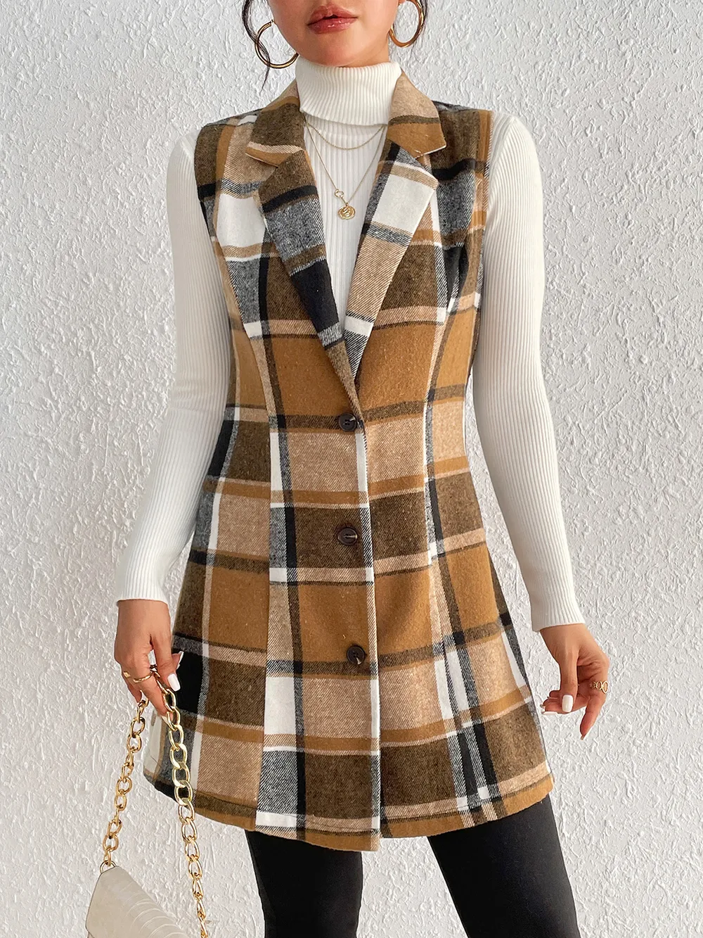 Plaid Lapel Collar Vest, image 2