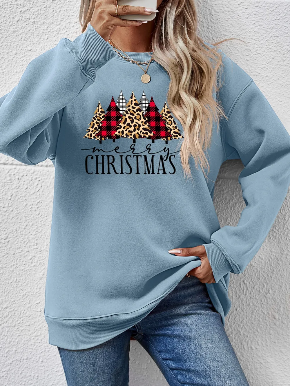 MERRY CHRISTMAS Round Neck Long Sleeve Sweatshirt, image 2