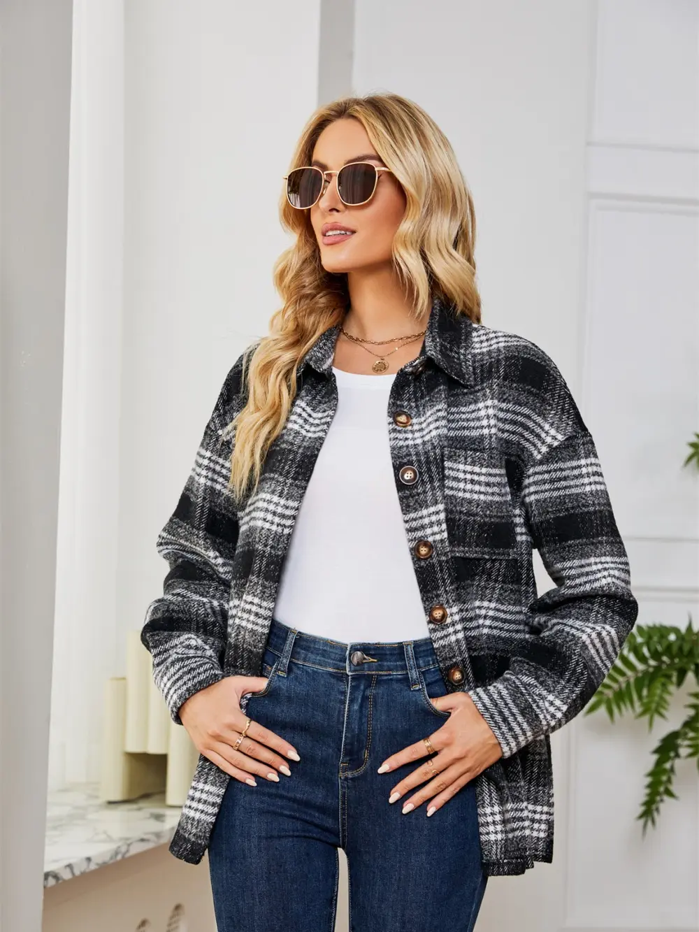 Plaid Collared Shirt Jacket, image 11