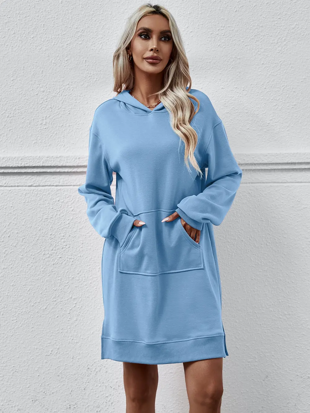 Slit Long Sleeve Hooded Dress with Pocket, image 5