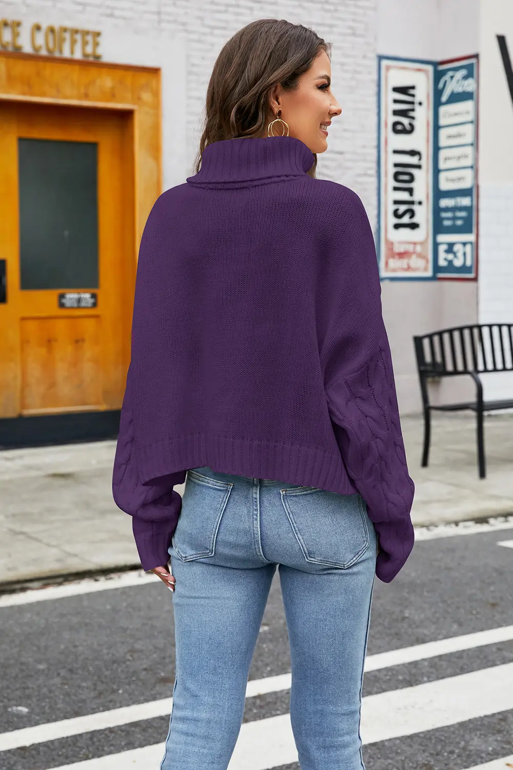Turtleneck Cable-Knit Long Sleeve Sweater, image 6