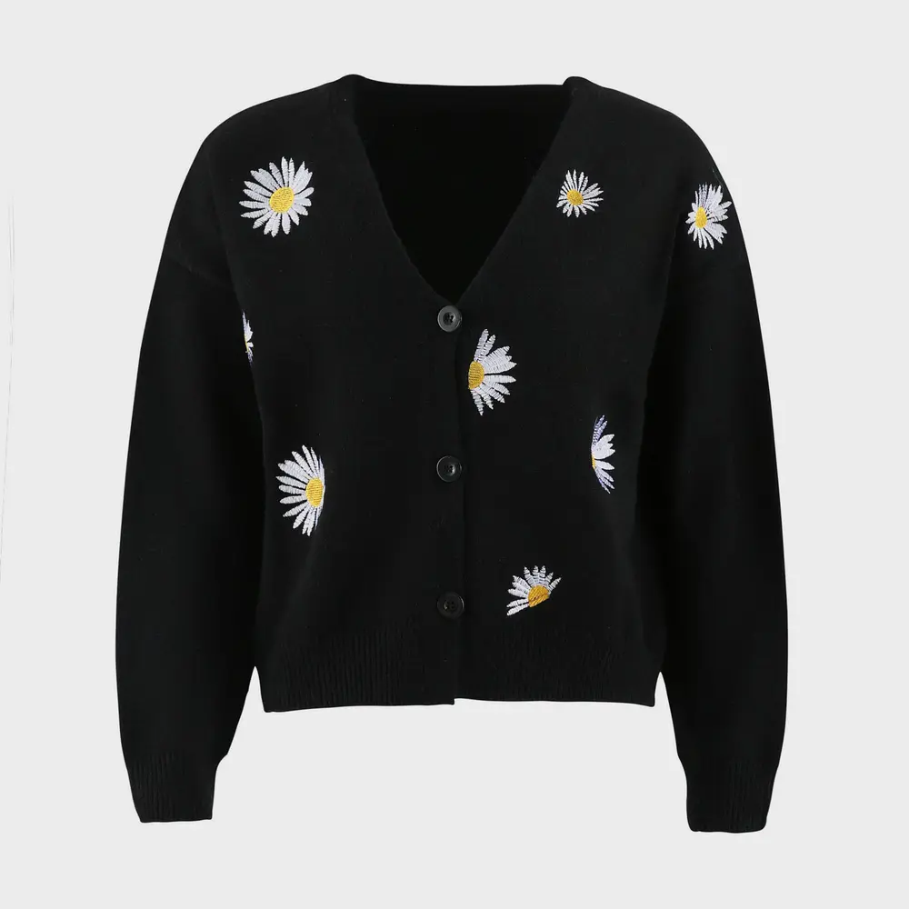 Flower Button Front Dropped Shoulder Cardigan, image 6