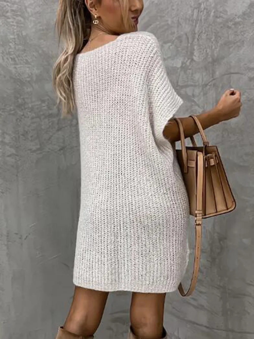 Short Sleeve Sweater Dress with Pockets, image 9