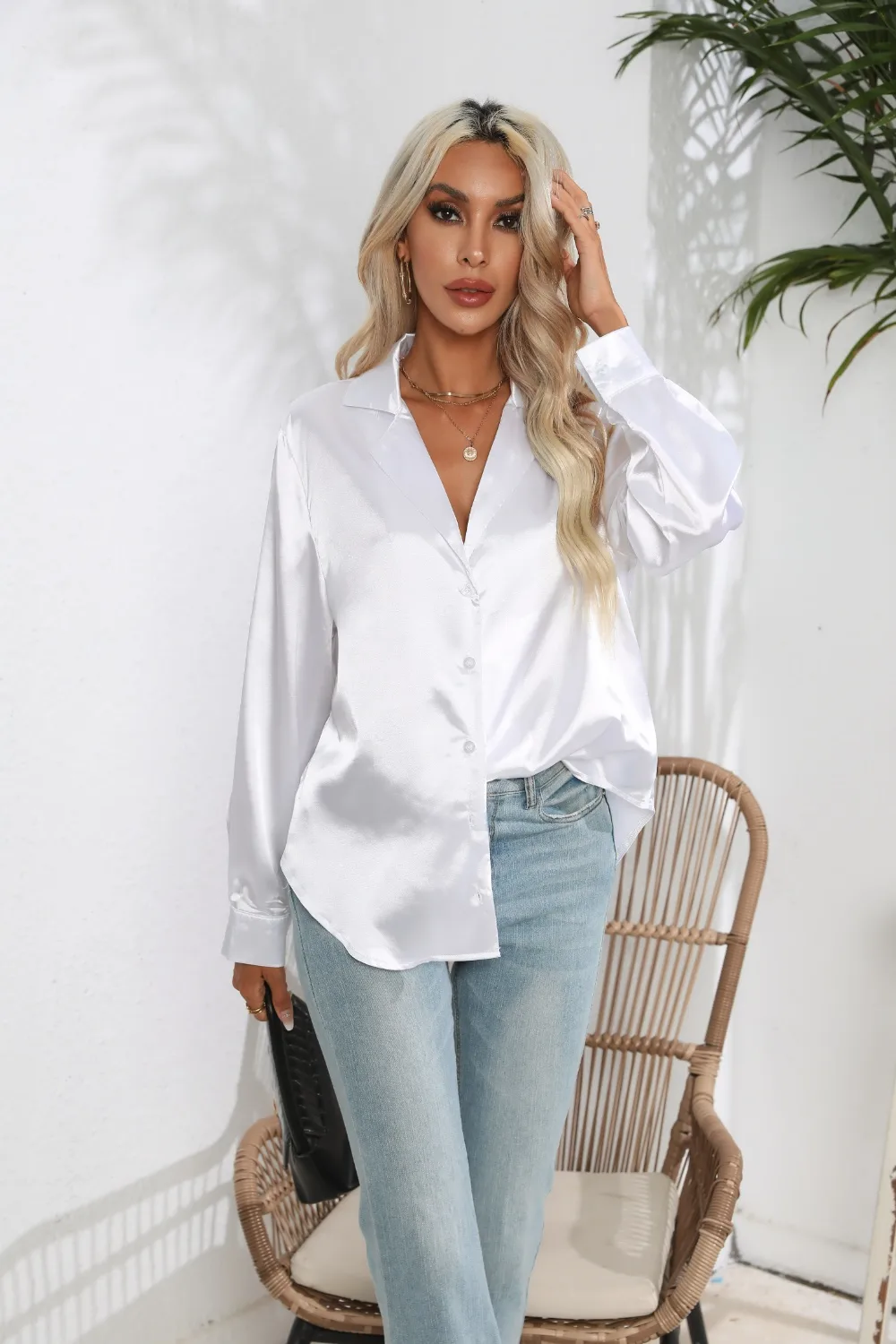 Lapel Collar Button Up Long Sleeve Shirt, image 5