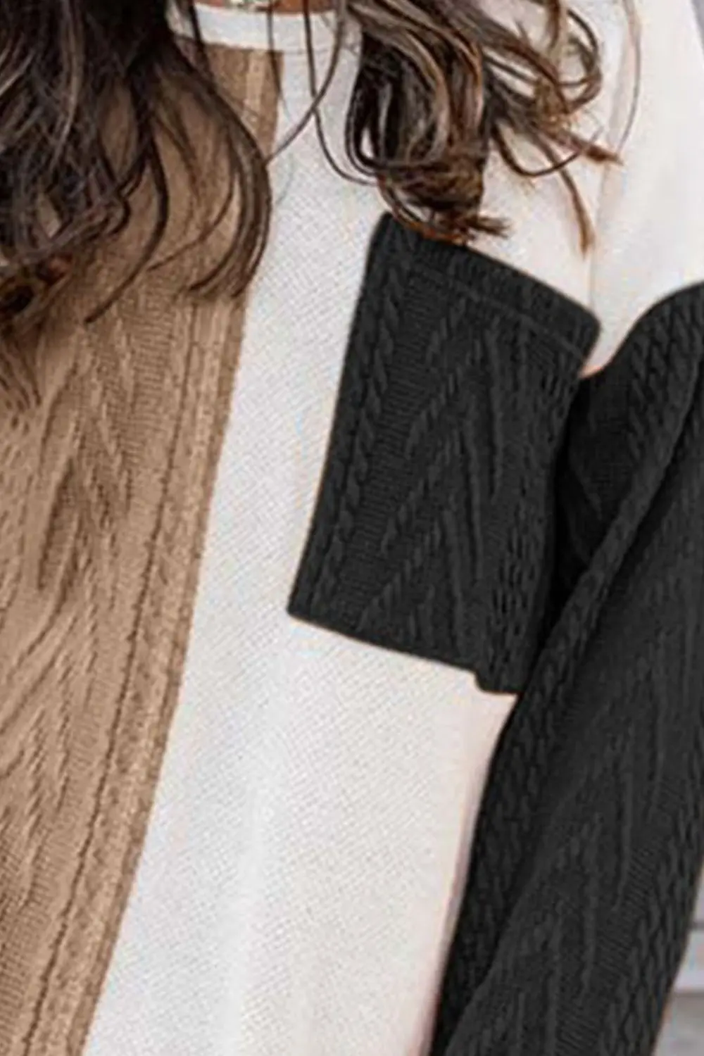 Full Size Color Block Cable-Knit Tops, image 5