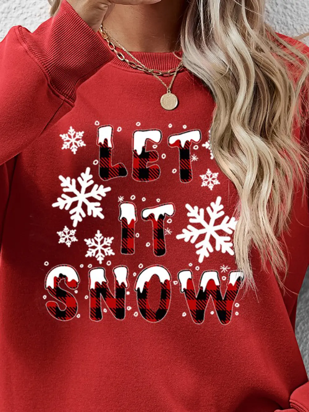 LET IT SNOW Round Neck Long Sleeve Sweatshirt, image 11