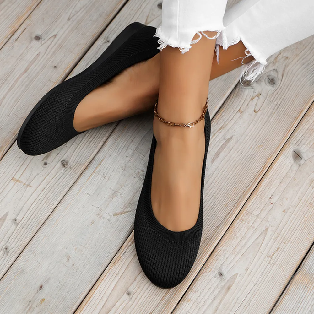 Round Toe Knit Ballet Flats, image 3