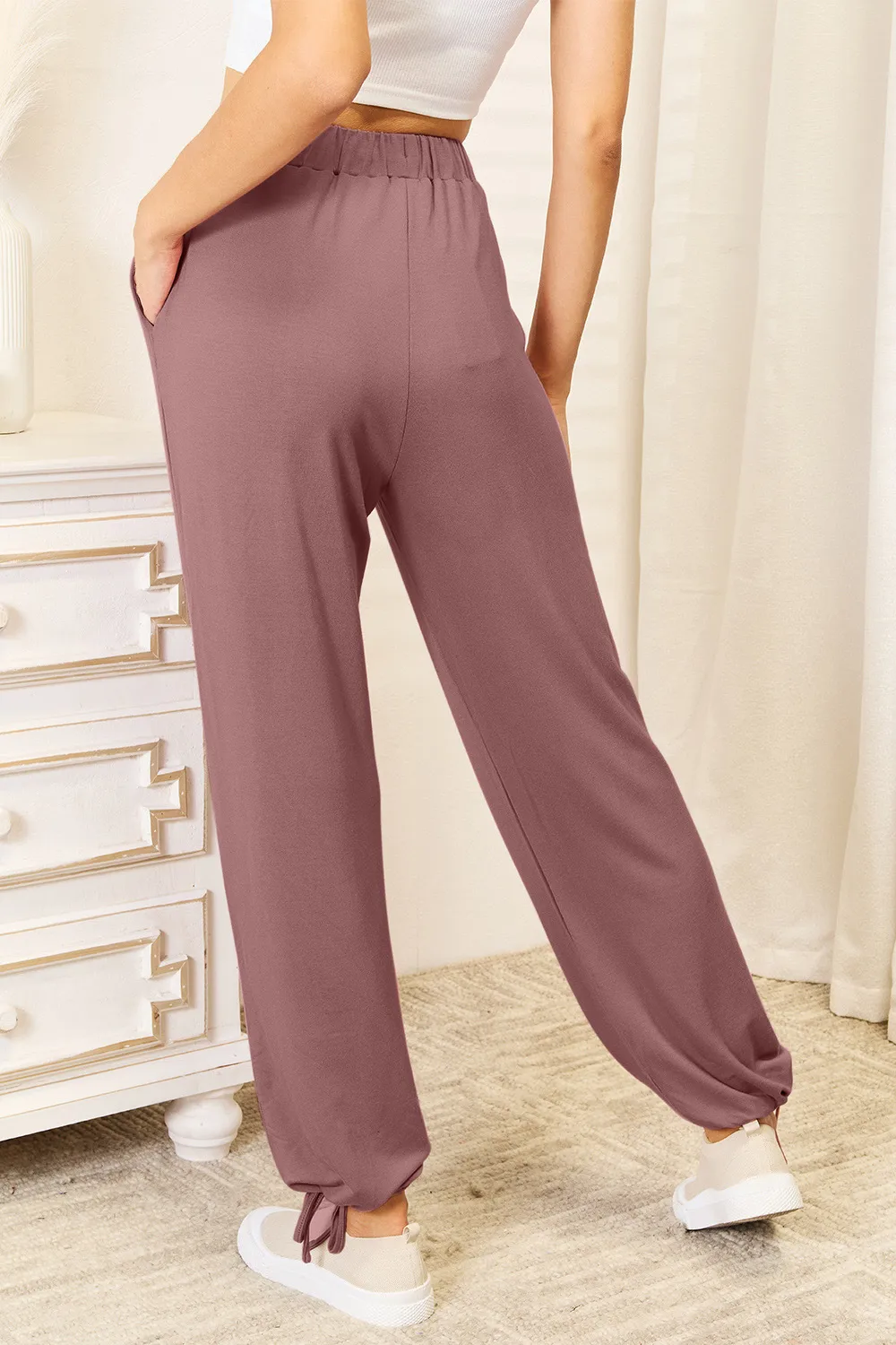 Full Size Soft Rayon Drawstring Waist Pants with Pockets, image 4