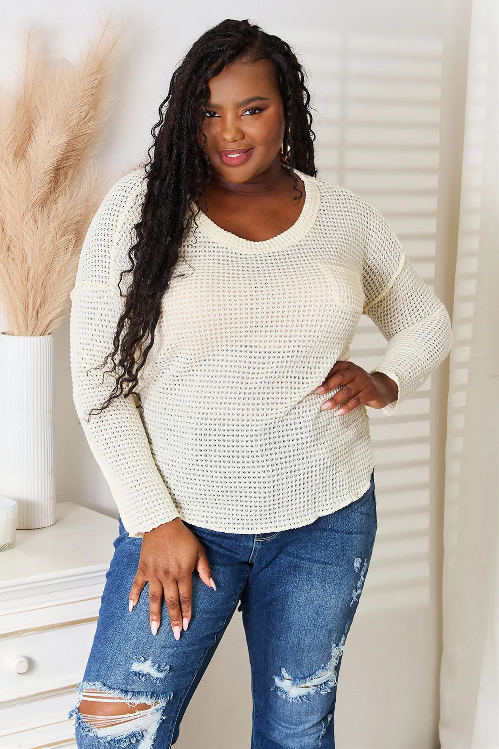Full Size Scoop Neck Patch Pocket Top