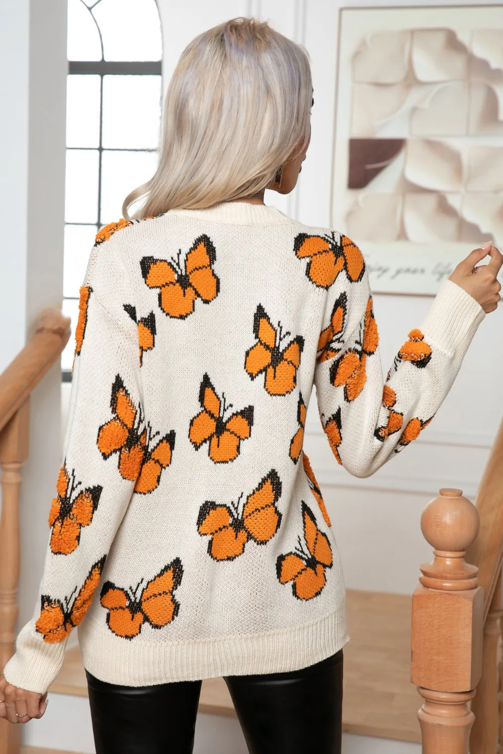 Butterfly Round Neck Long Sleeve Sweater, image 2