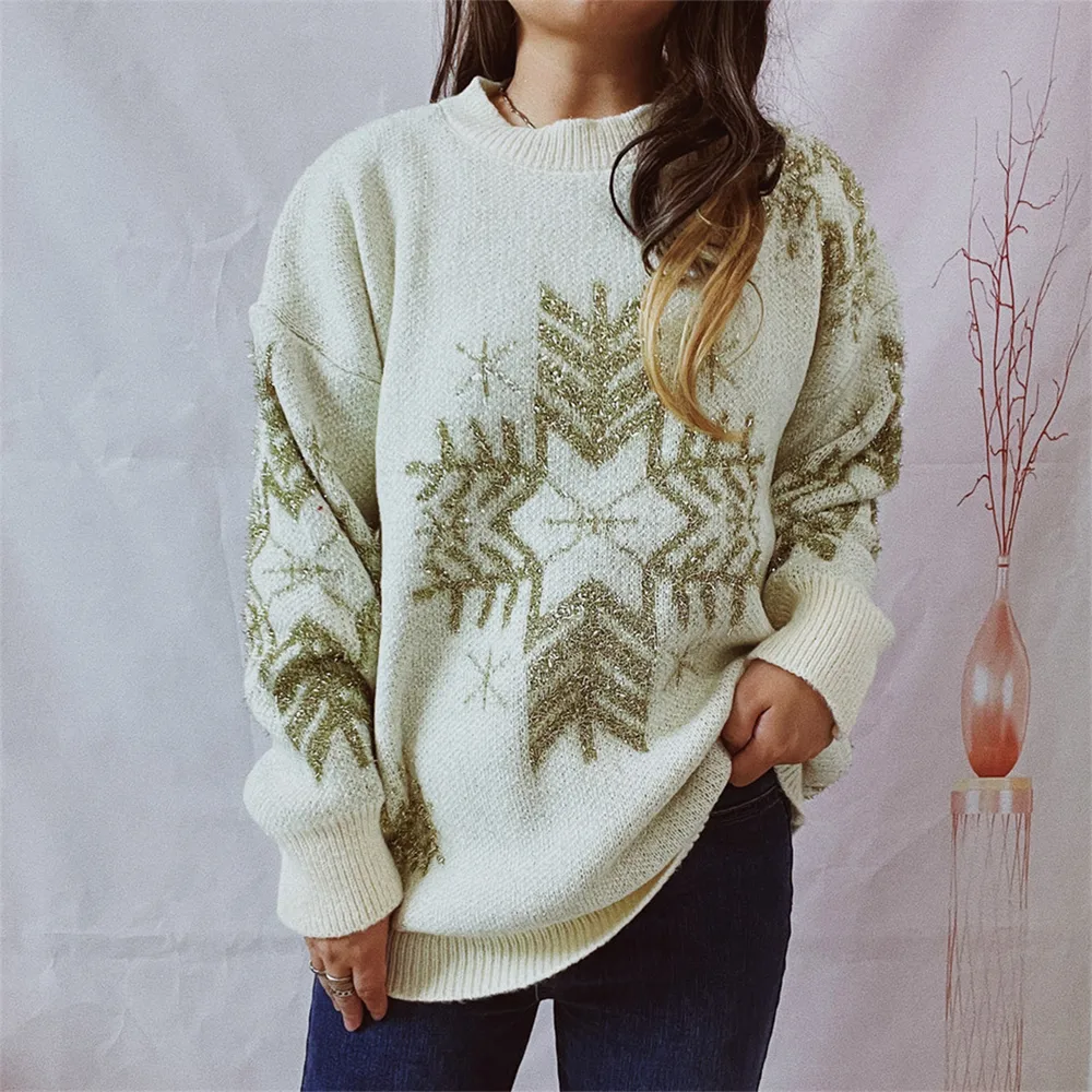 Snowflake Pattern Long Sleeve Sweater, image 7