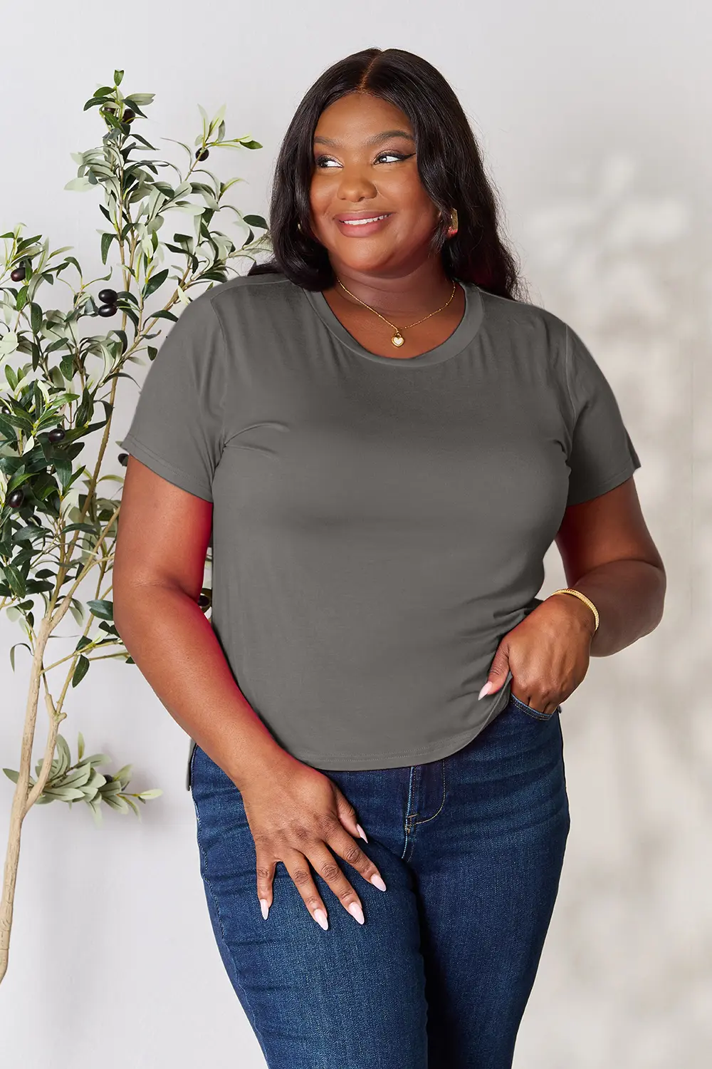 Full Size Round Neck Short Sleeve T-Shirt, image 2