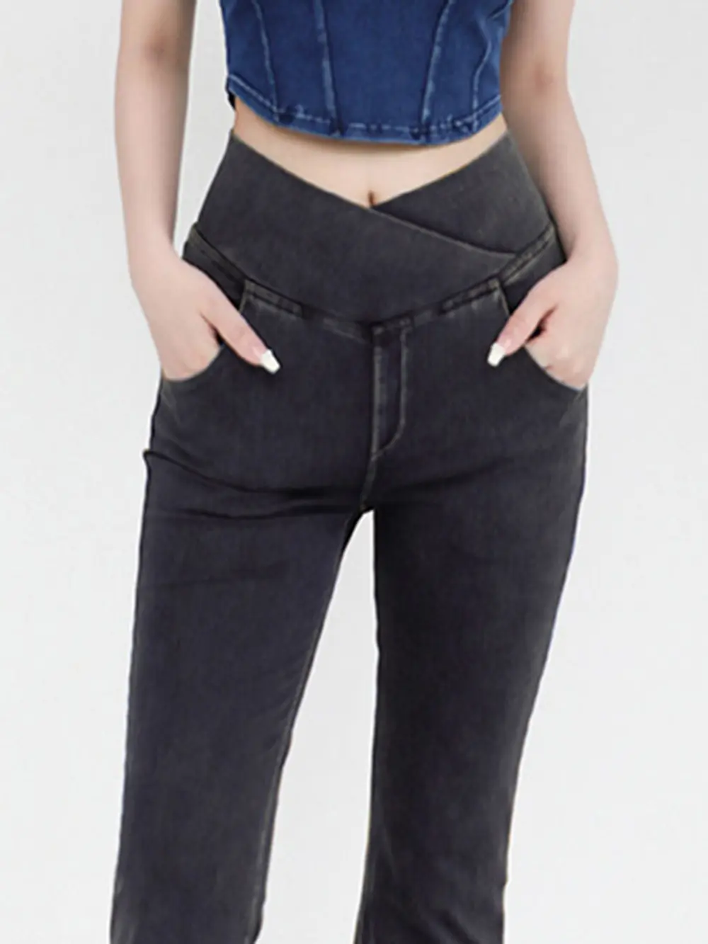 Wide Waistband Bootcut Jeans with Pockets, image 11