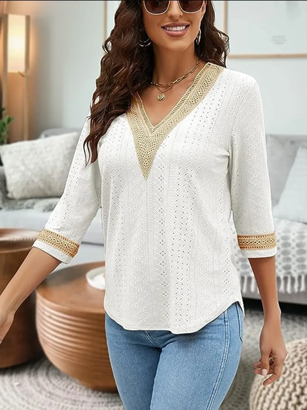 V-Neck Eyelet Blouse, image 8