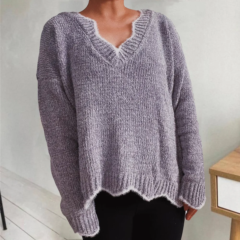 V-Neck Drop Shoulder Long Sleeve Sweater, image 8