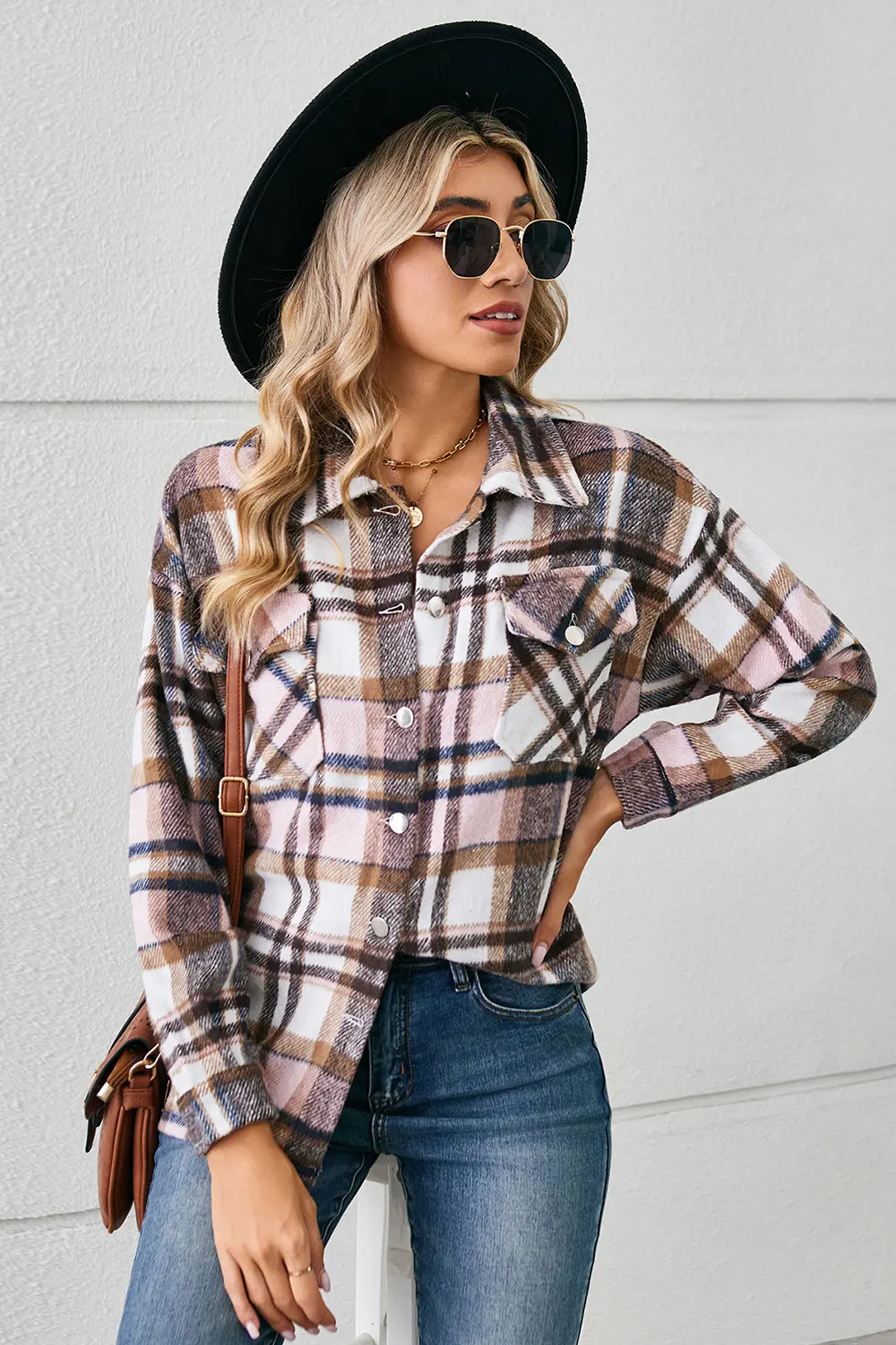 Button Down Collared Plaid Shacket, image 2