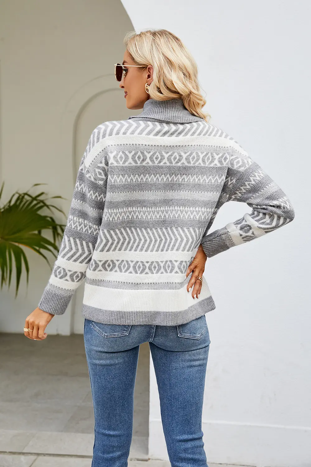 Geometric Turtleneck Long Sleeve Sweater, image 7