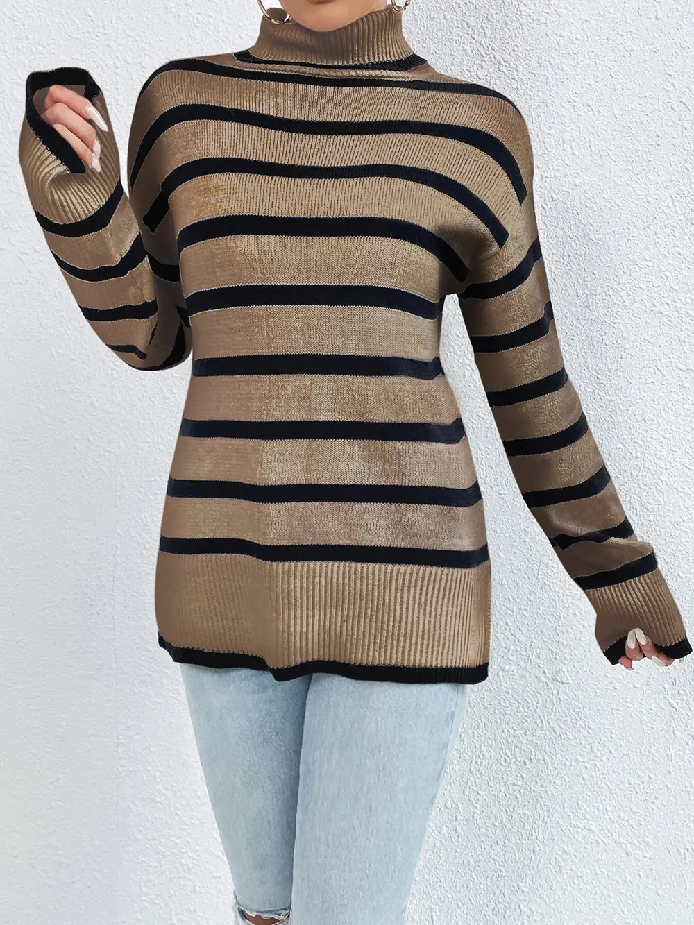 Striped Turtleneck Long Sleeve Sweater, image 4