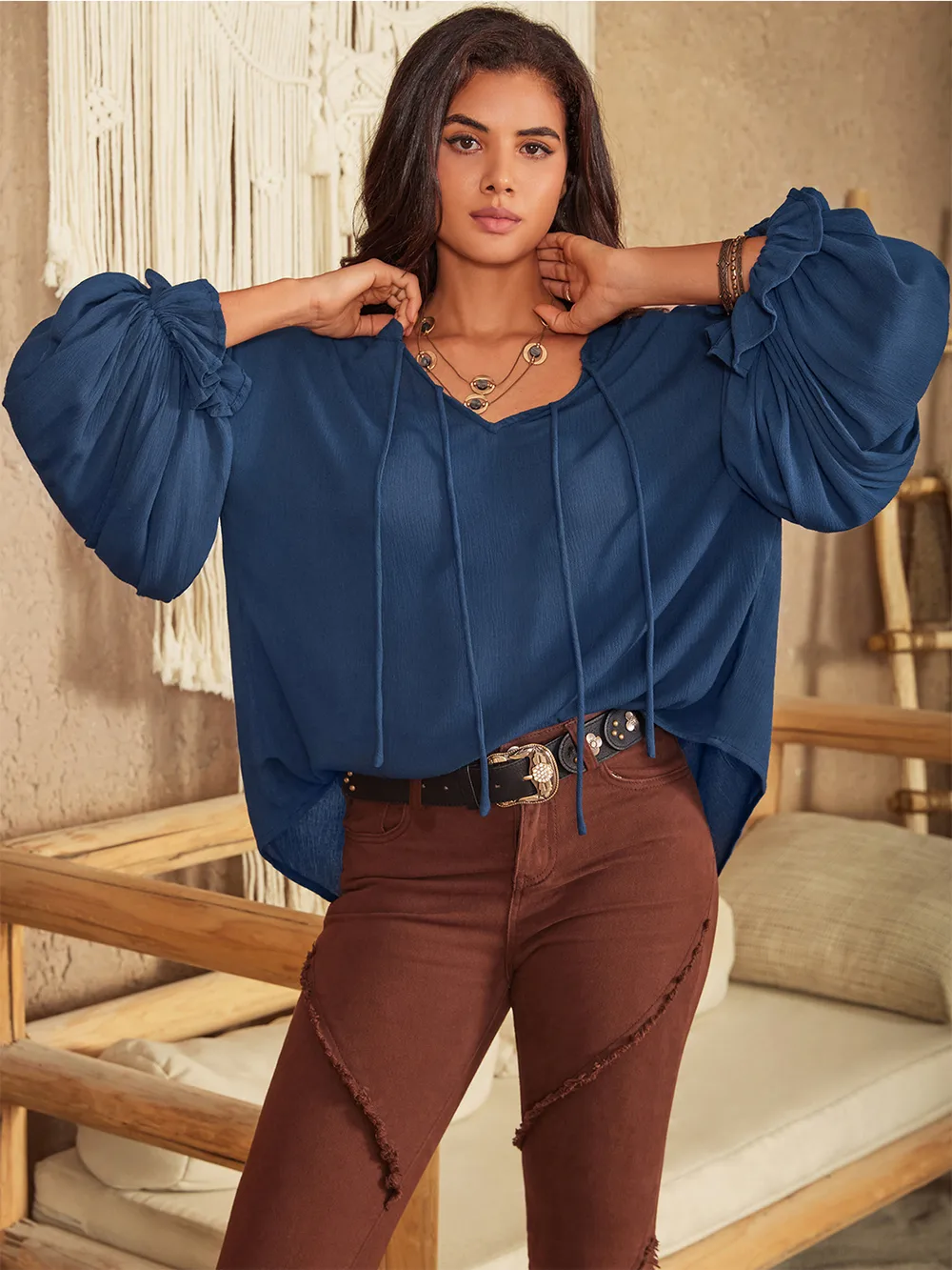Tie Neck Long Sleeve Blouse, image 2