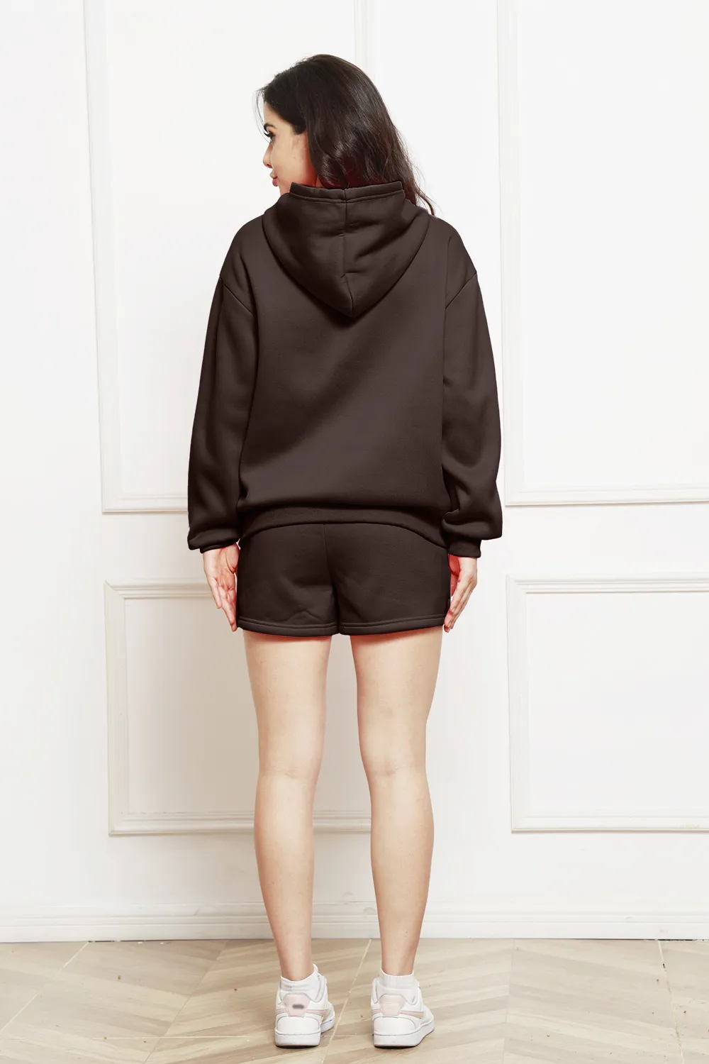Drop Shoulder Long Sleeve Hoodie and Shorts Set, image 9