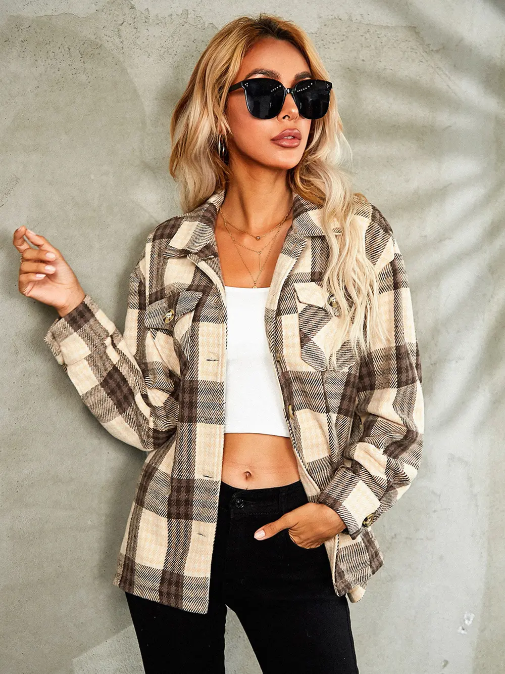 Plaid Button Down Collared Jacket, image 5