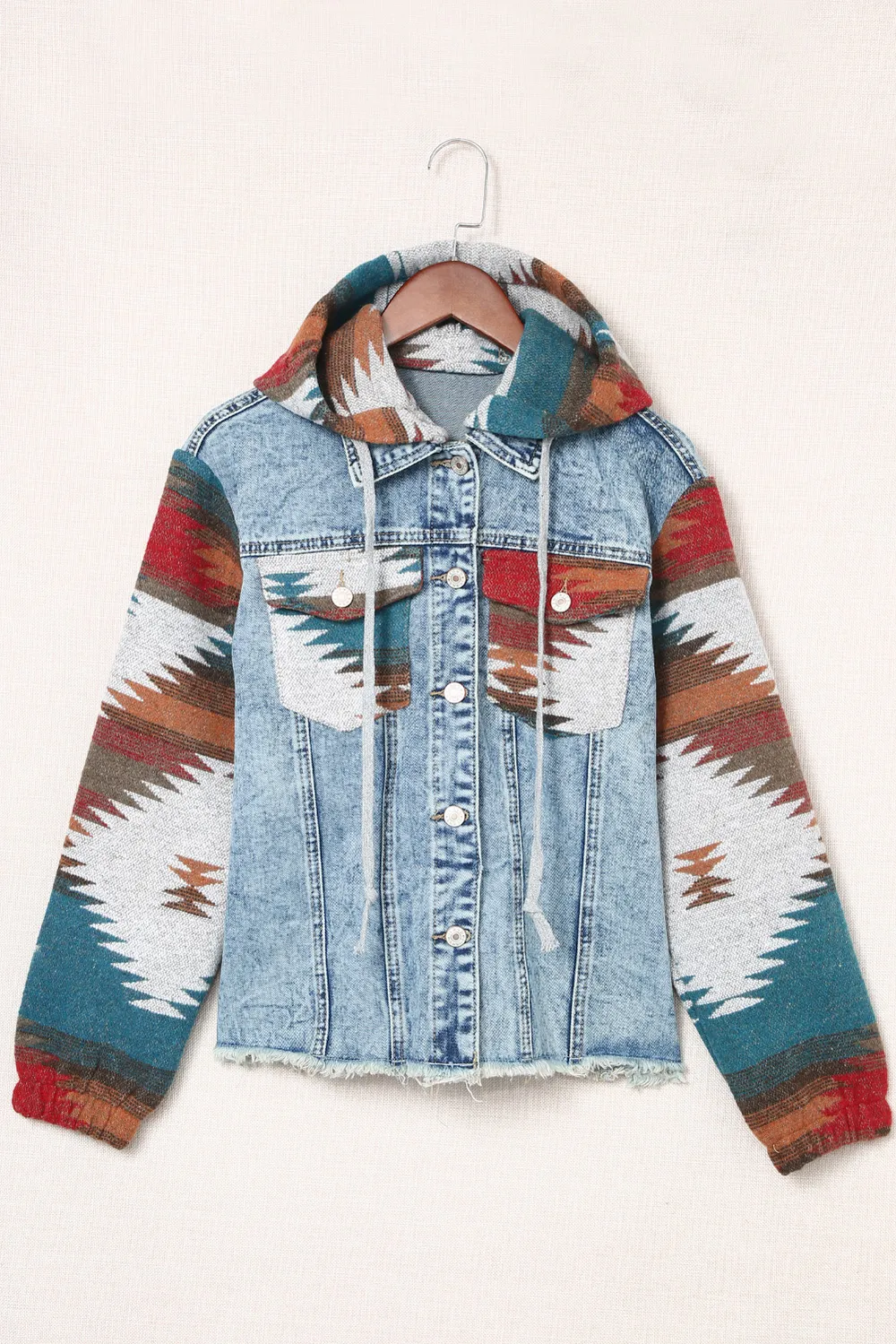 Drawstring Hooded Pocketed Denim Jacket, image 3