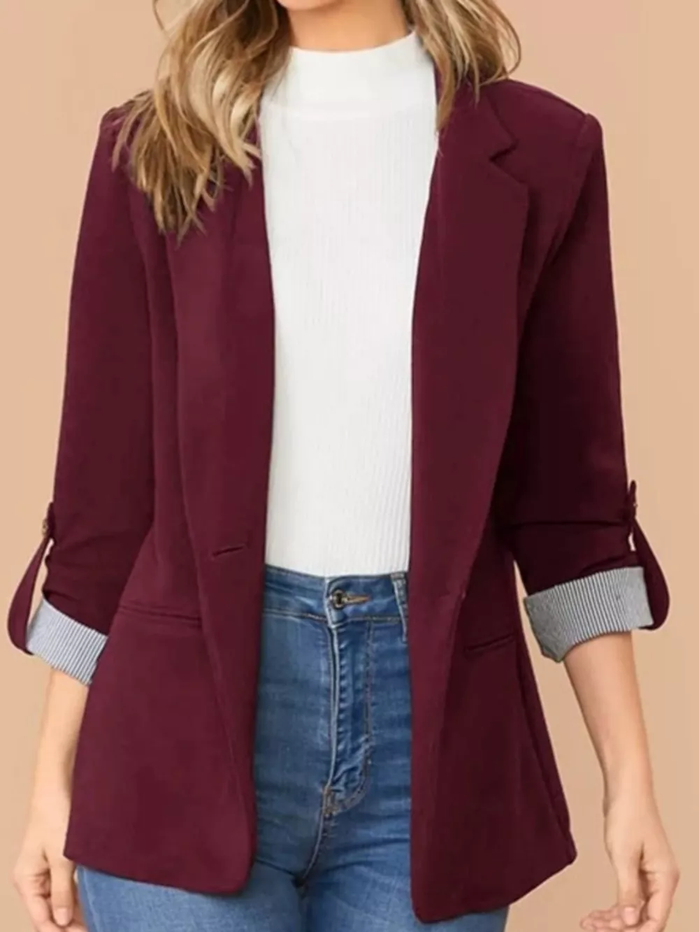 Lapel Collar Roll-Tab Sleeve Blazer, image 6
