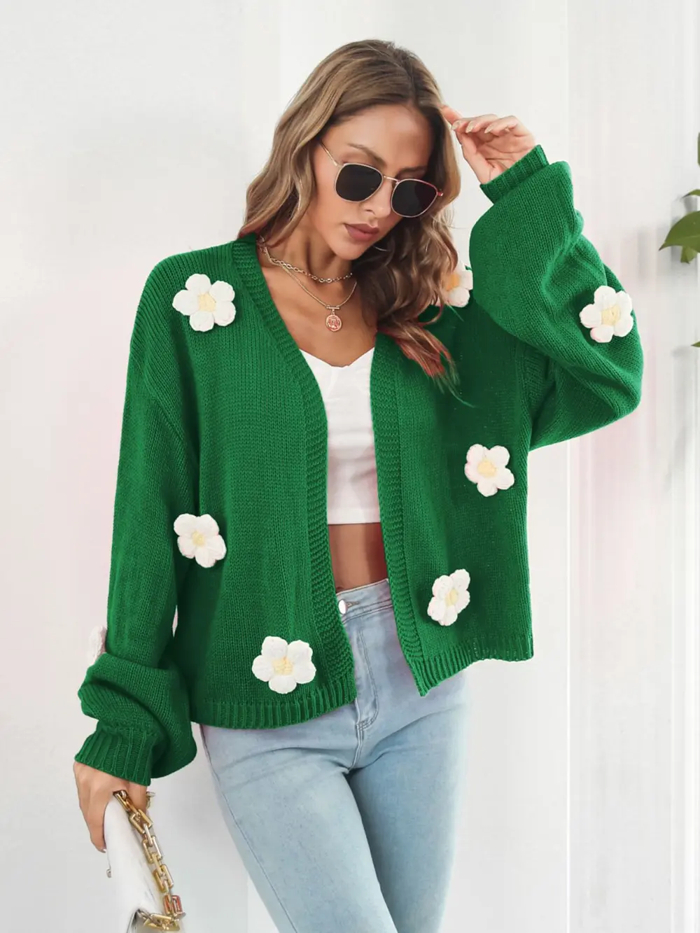 Floral Open Front Long Sleeve Cardigan, image 9