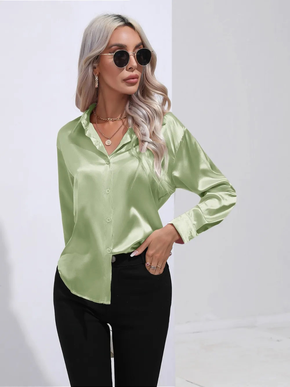 Collared Neck Buttoned Long Sleeve Shirt, image 5