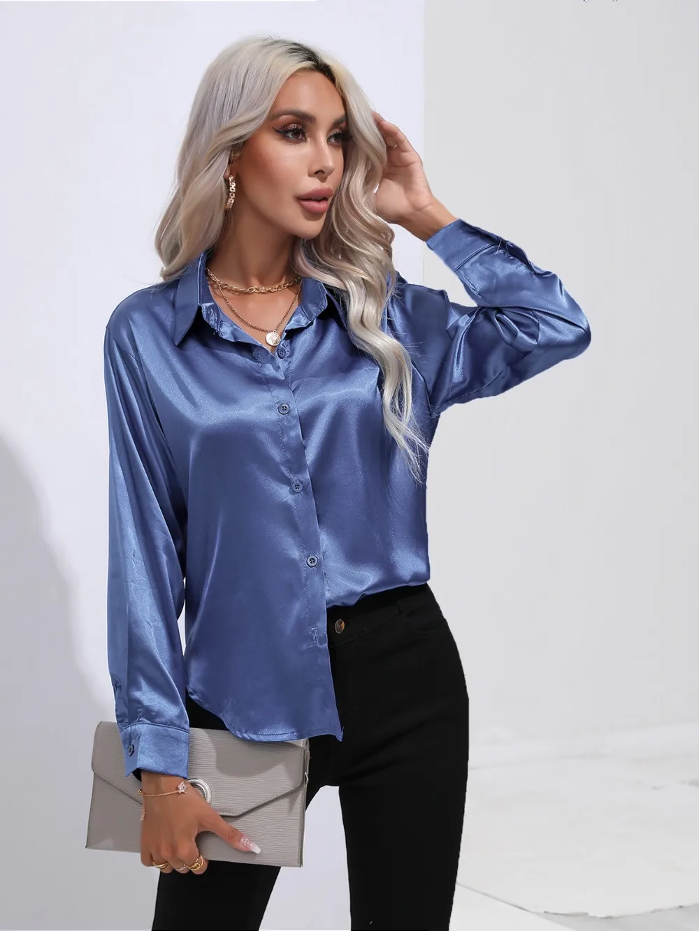 Collared Neck Buttoned Long Sleeve Shirt, image 4