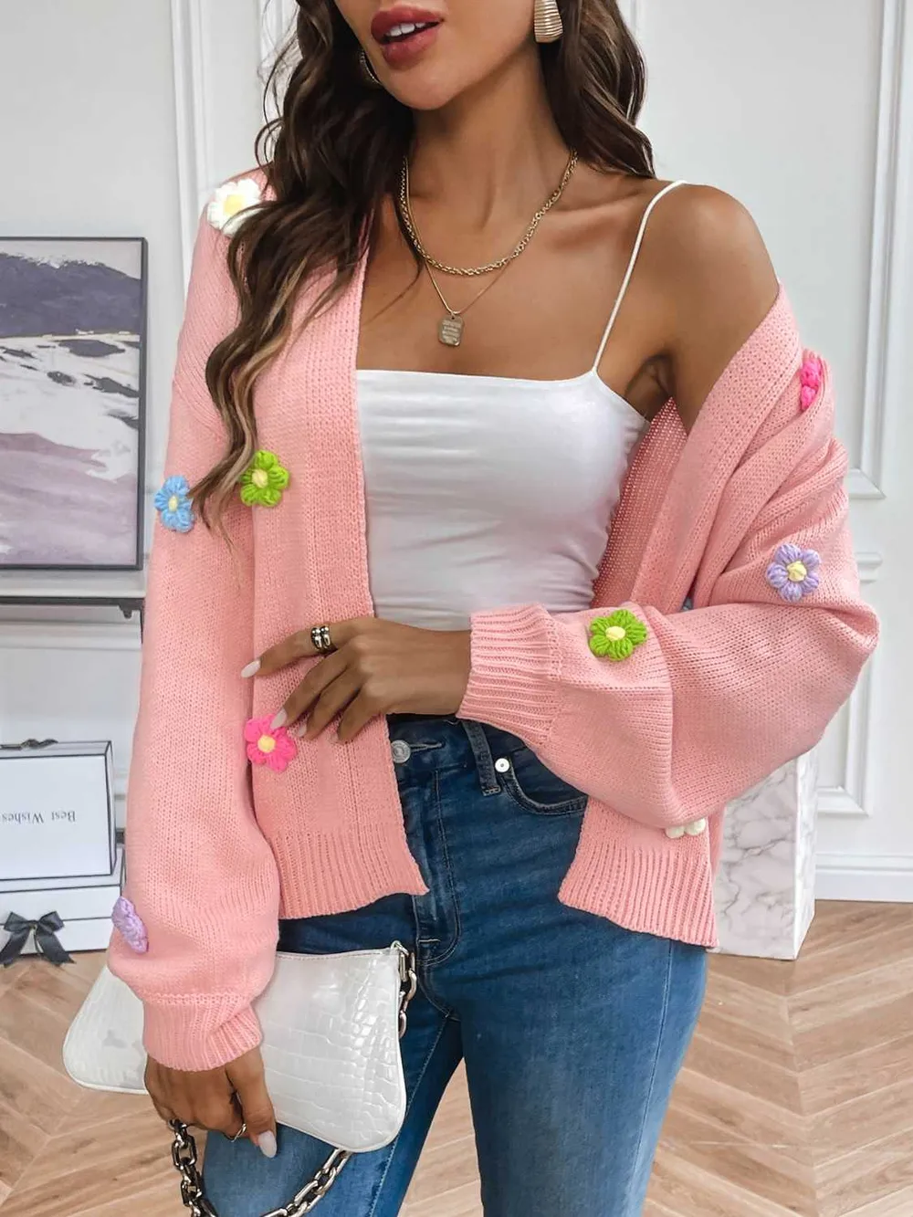 Floral Long Sleeve Open Front Cardigan, image 2