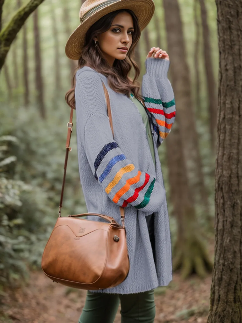 Striped Open Front Long Sleeve Cardigan, image 8