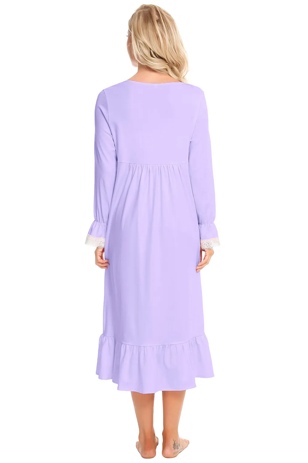 Lace Detail Square Neck Flounce Sleeve Night Dress, image 12