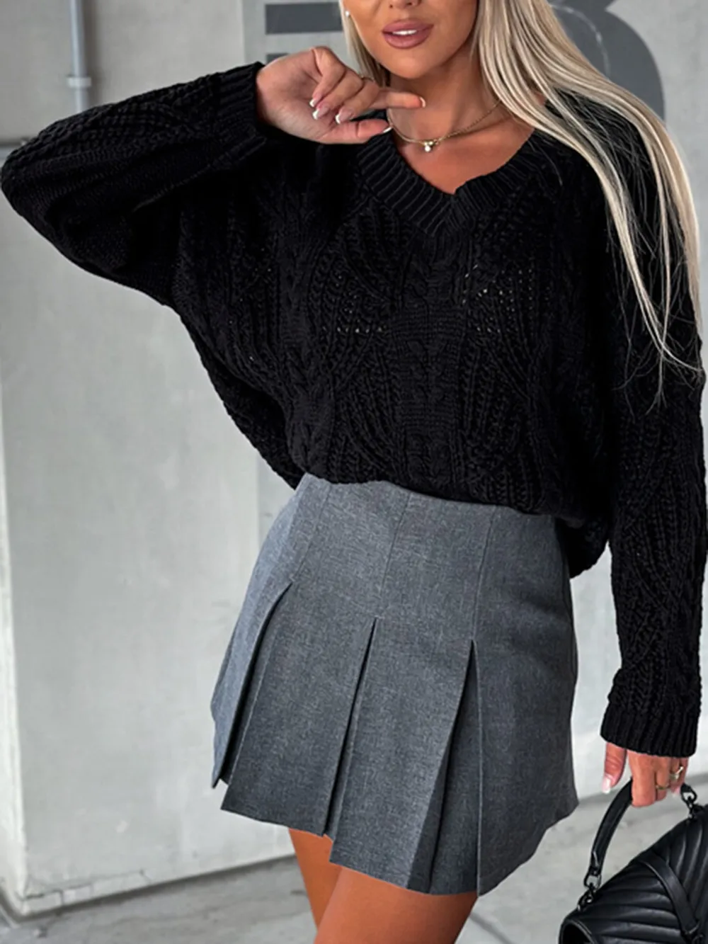V-Neck Cable-Knit Long Sleeve Sweater, image 8