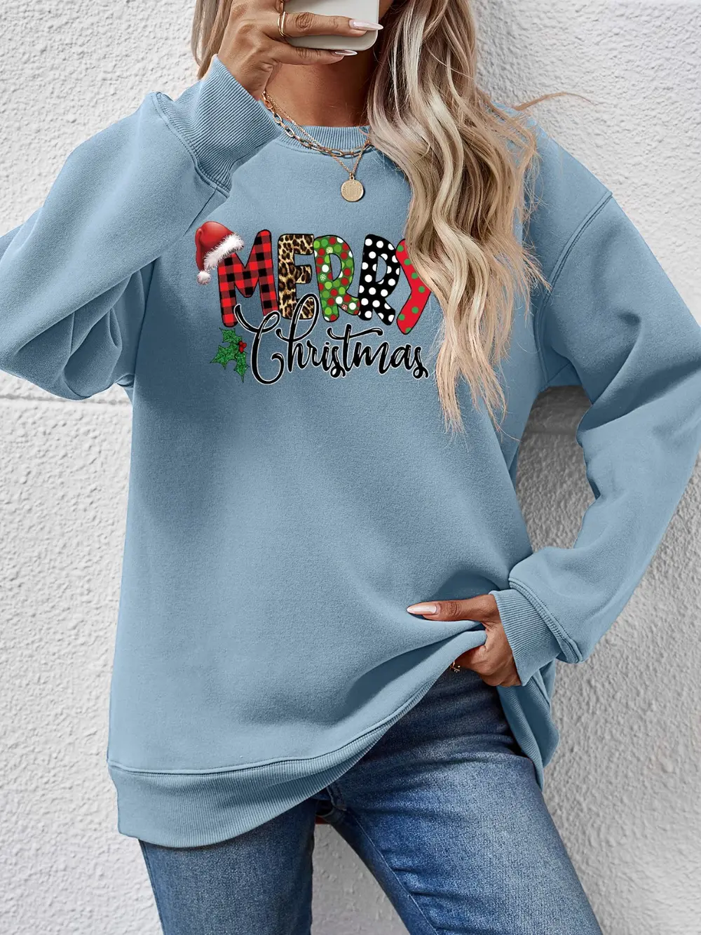 MERRY CHRISTMAS Round Neck Dropped Shoulder Sweatshirt, image 16