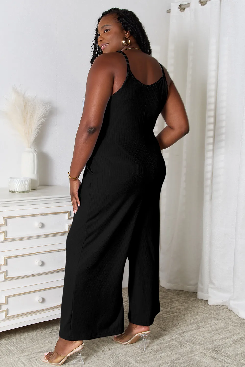 Full Size Spaghetti Strap V-Neck Jumpsuit, image 4