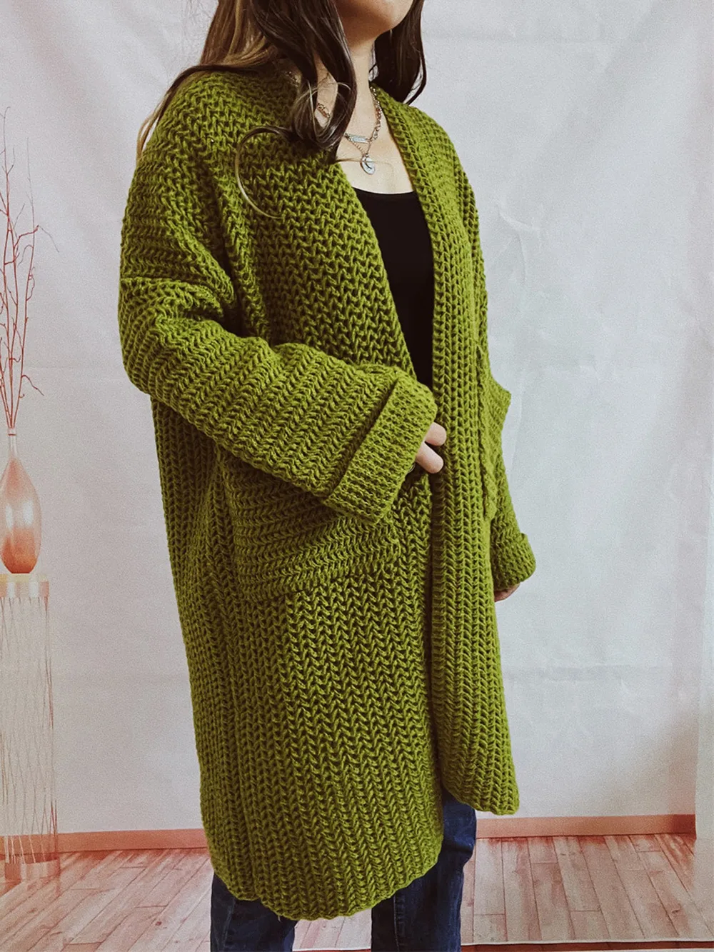 Open Front Long Sleeve Cardigan with Pockets, image 8