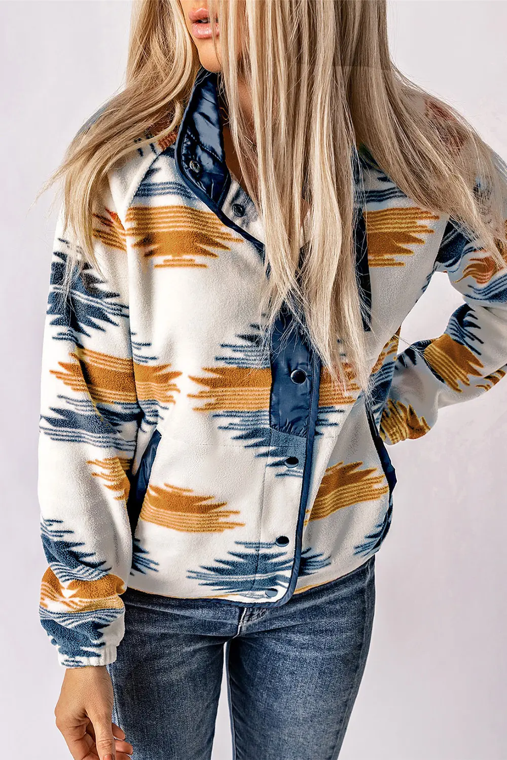 Geometric Snap Button Long Sleeve Jacket, image 2