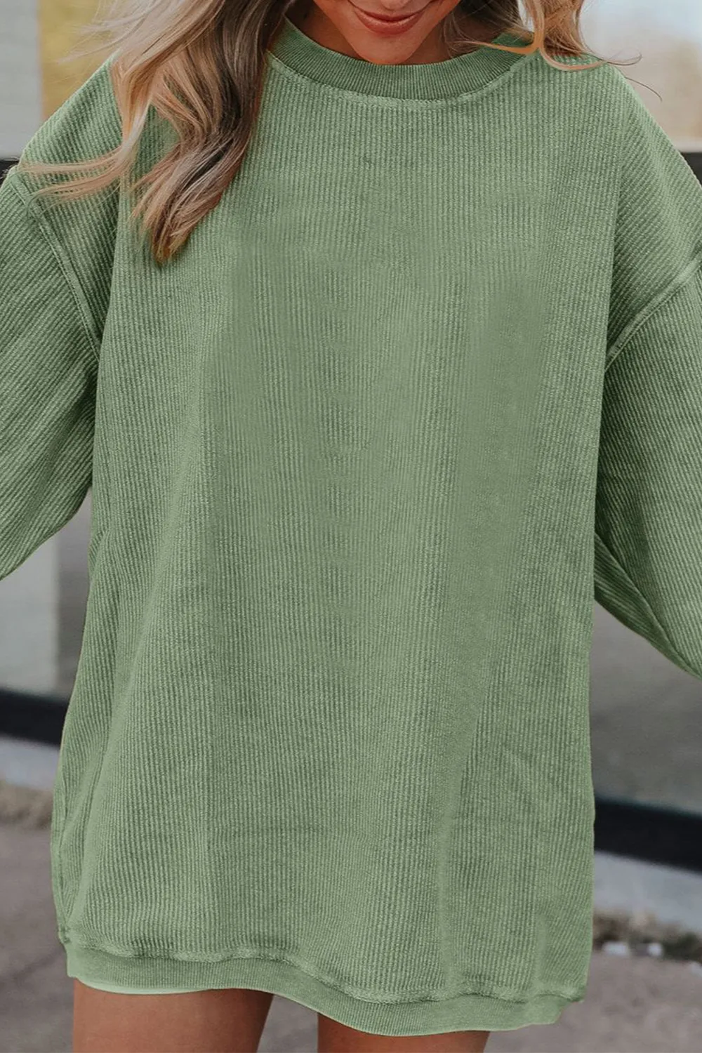Ribbed Round Neck Drop Shoulder Sweatshirt, image 5