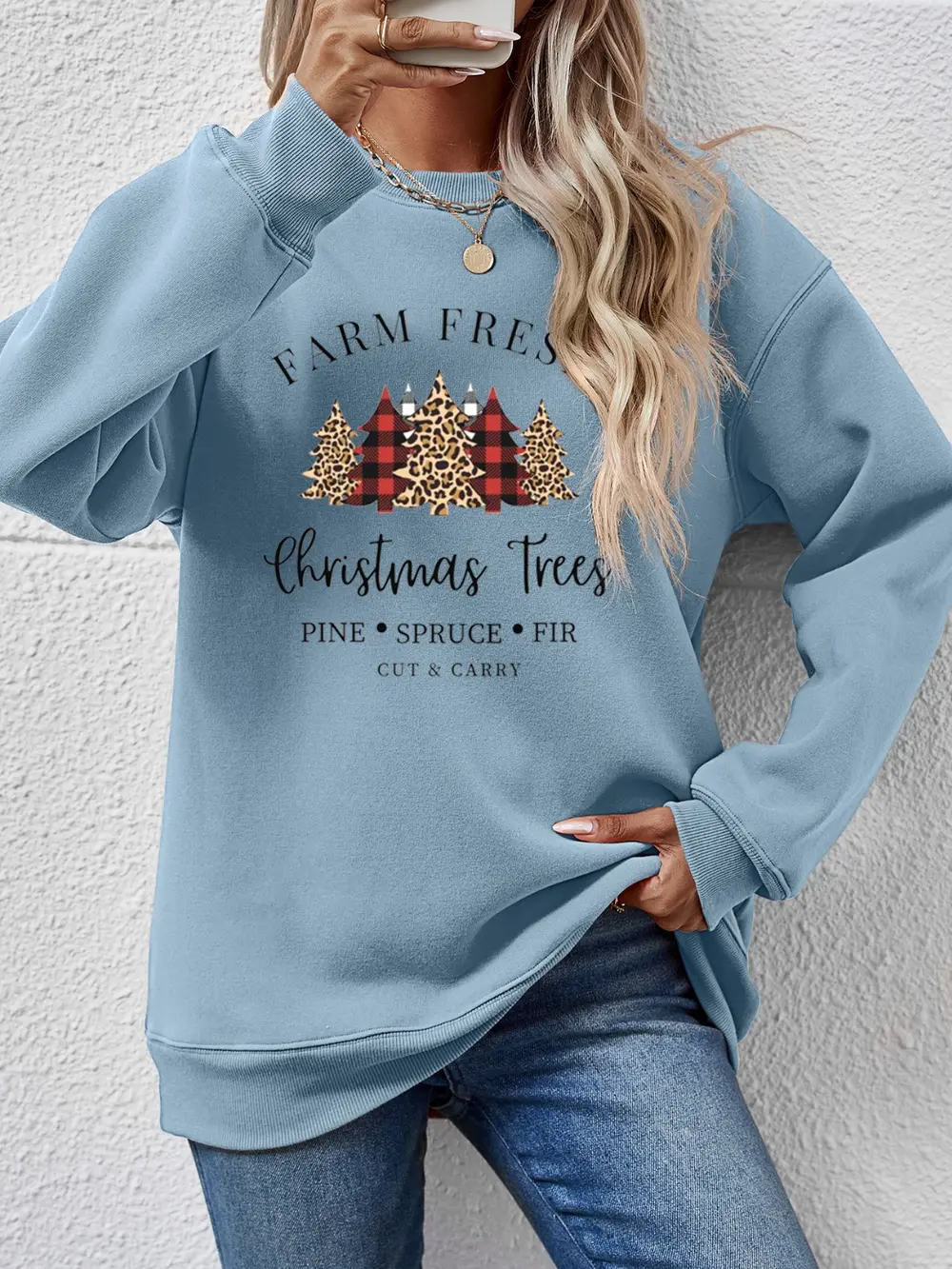Graphic Round Neck Long Sleeve Sweatshirt, image 14