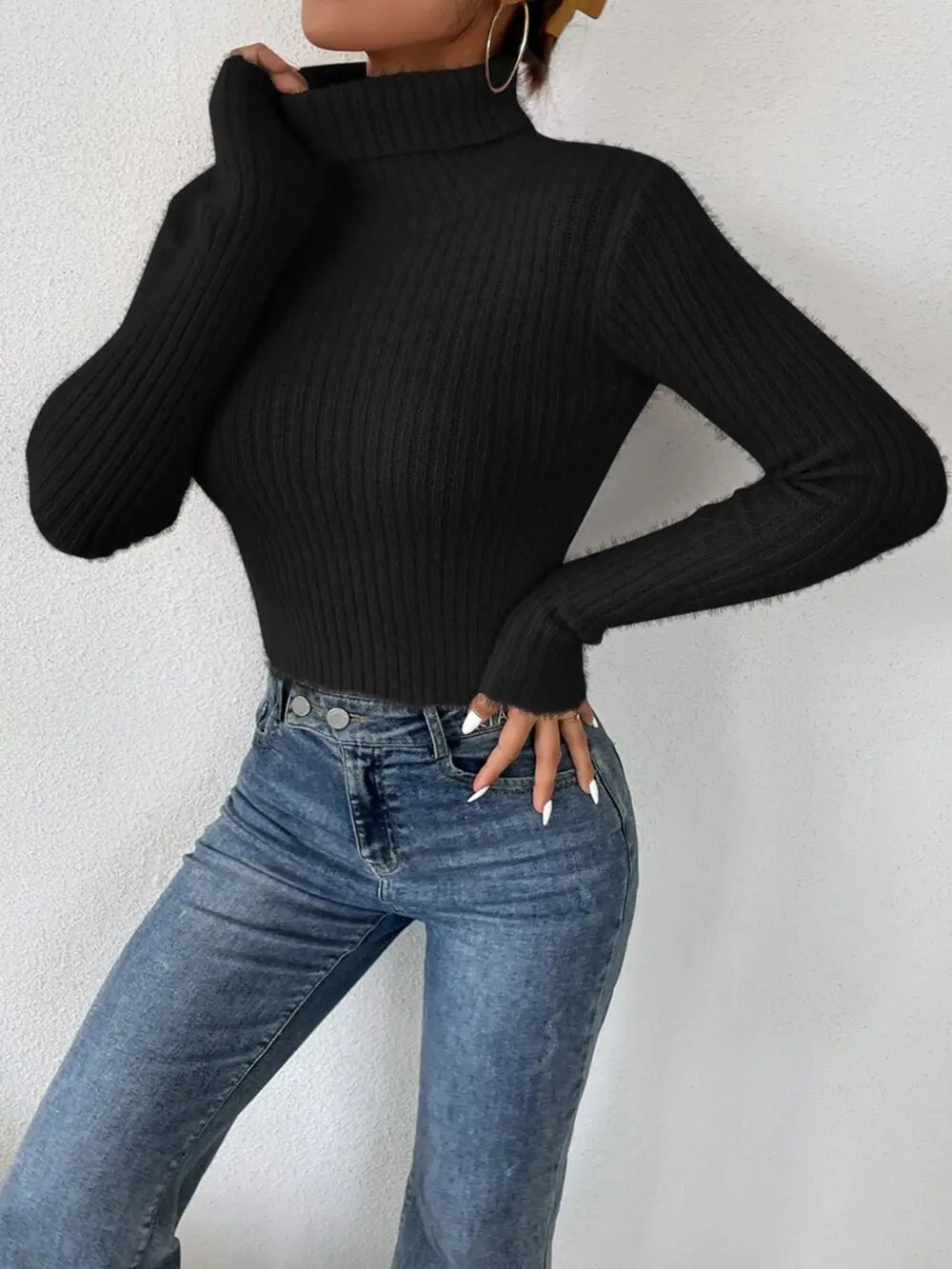 Ribbed Turtleneck Long Sleeve Sweater, image 16