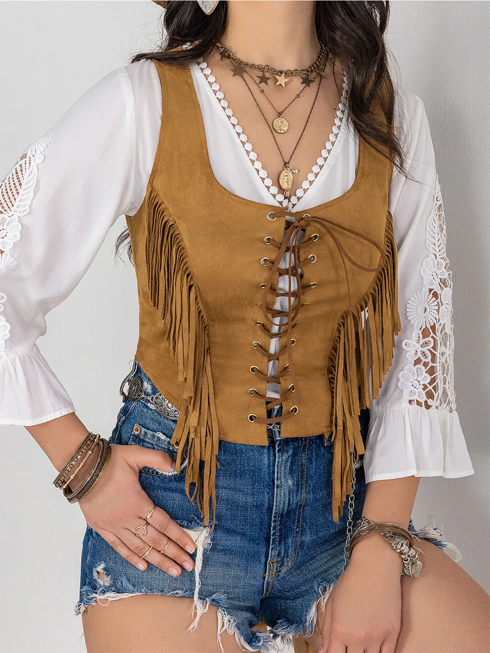 Fringe Lace-Up Vest, image 2