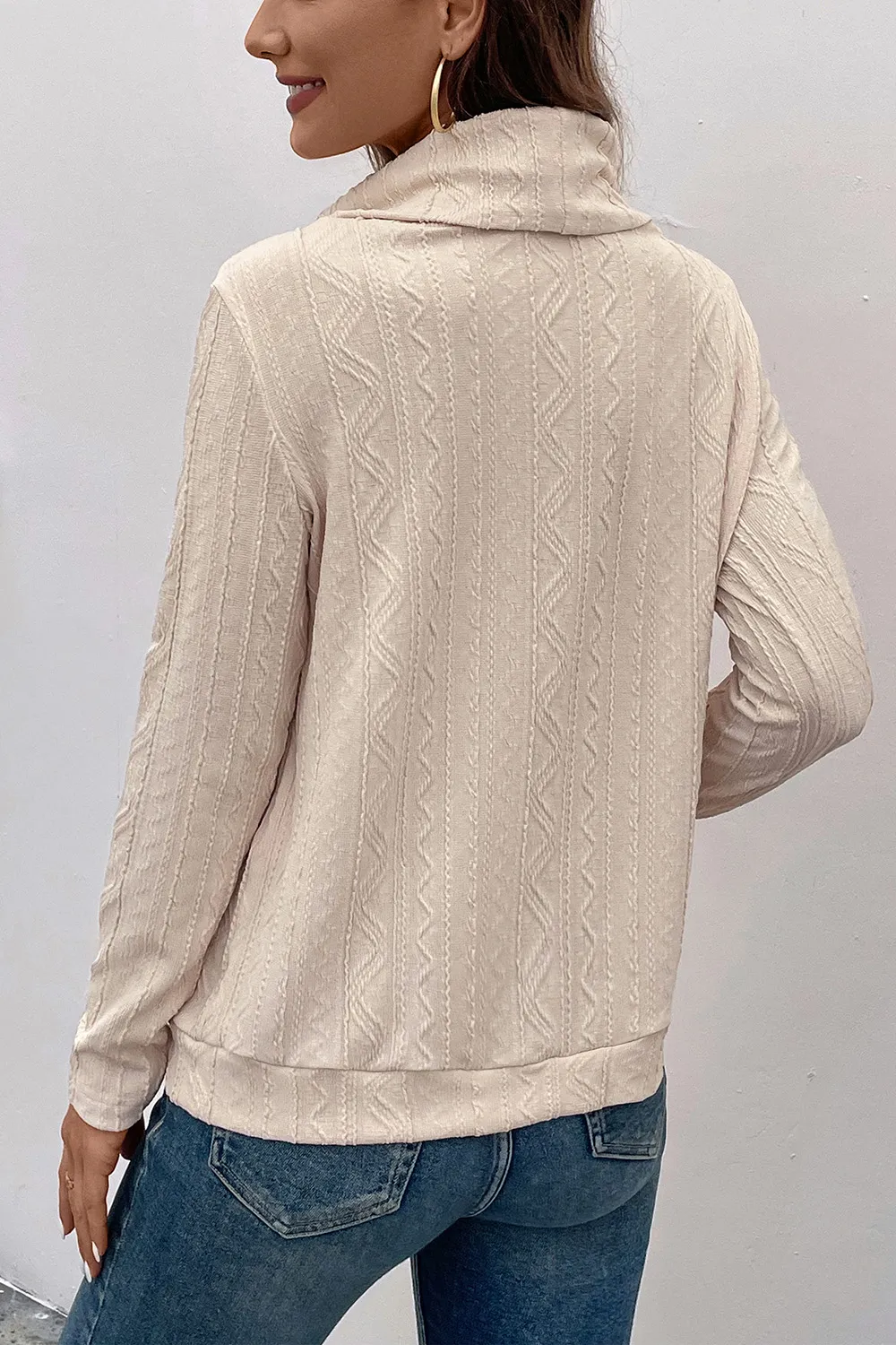 Tied Mock Neck Long Sleeve Knit Top, image 5