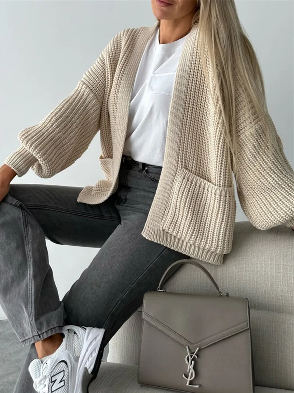 Open Front Dropped Shoulder Cardigan, image 2