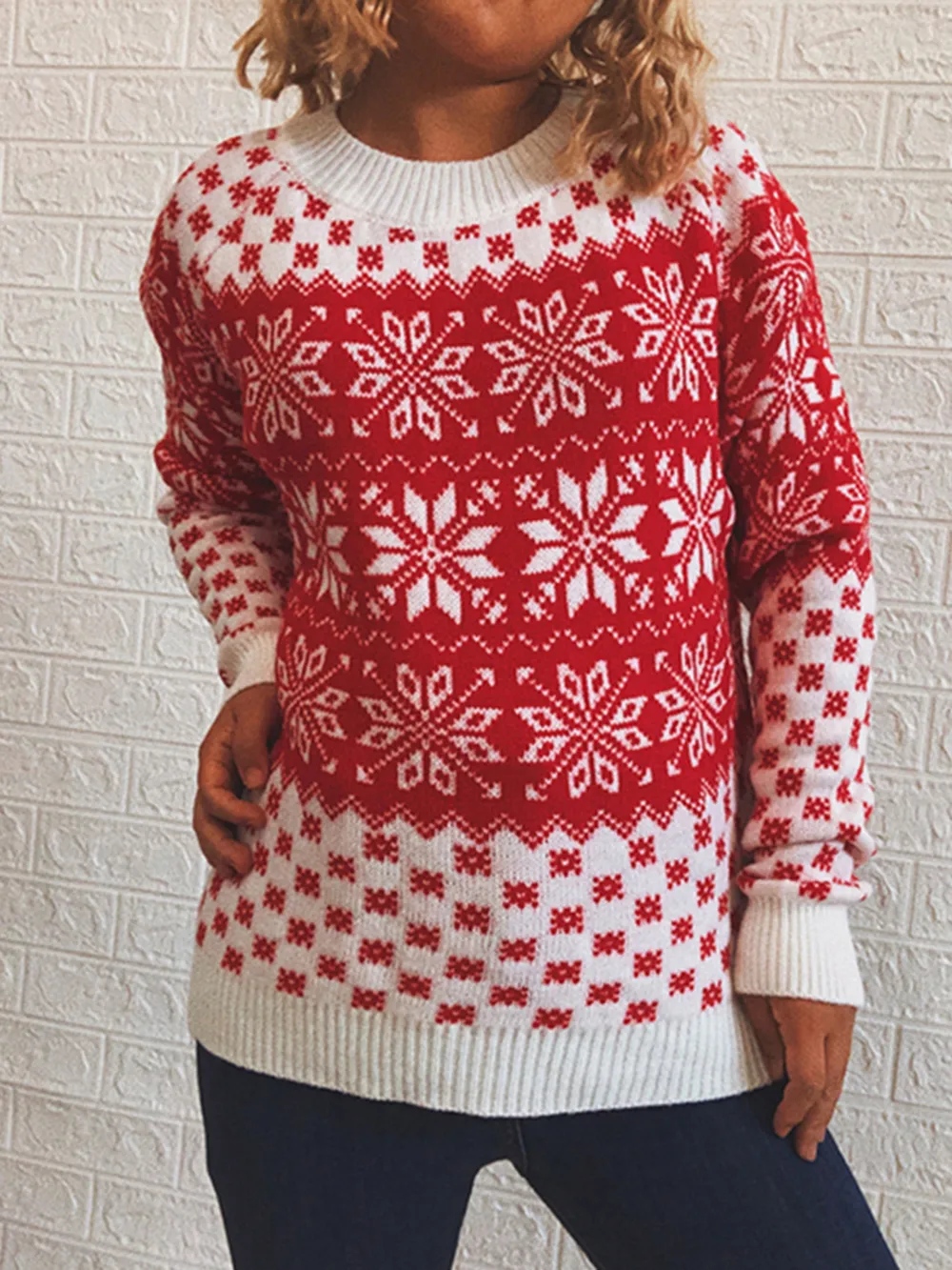 Snowflake Pattern Long Sleeve Sweater, image 6