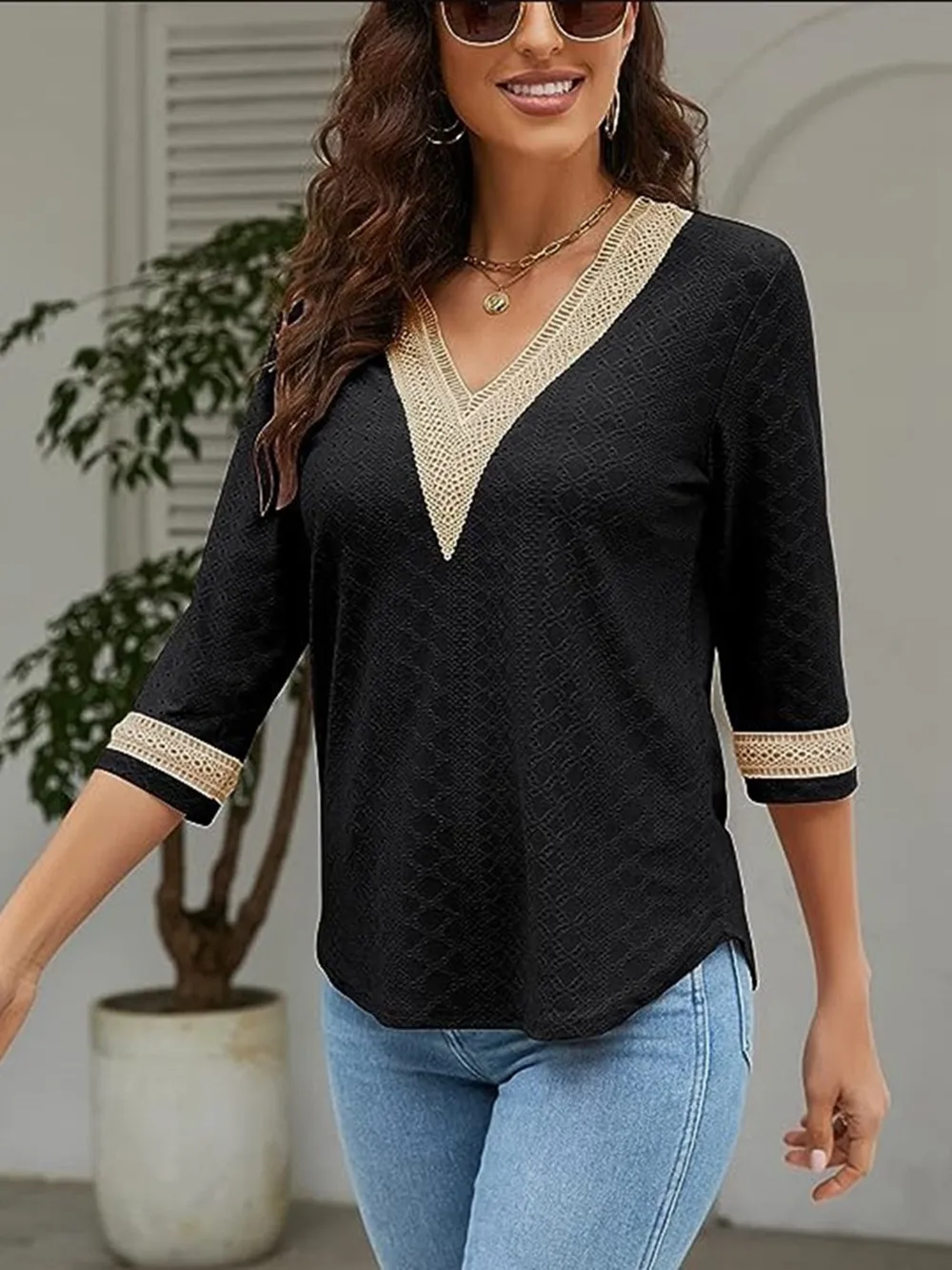 V-Neck Eyelet Blouse, image 3