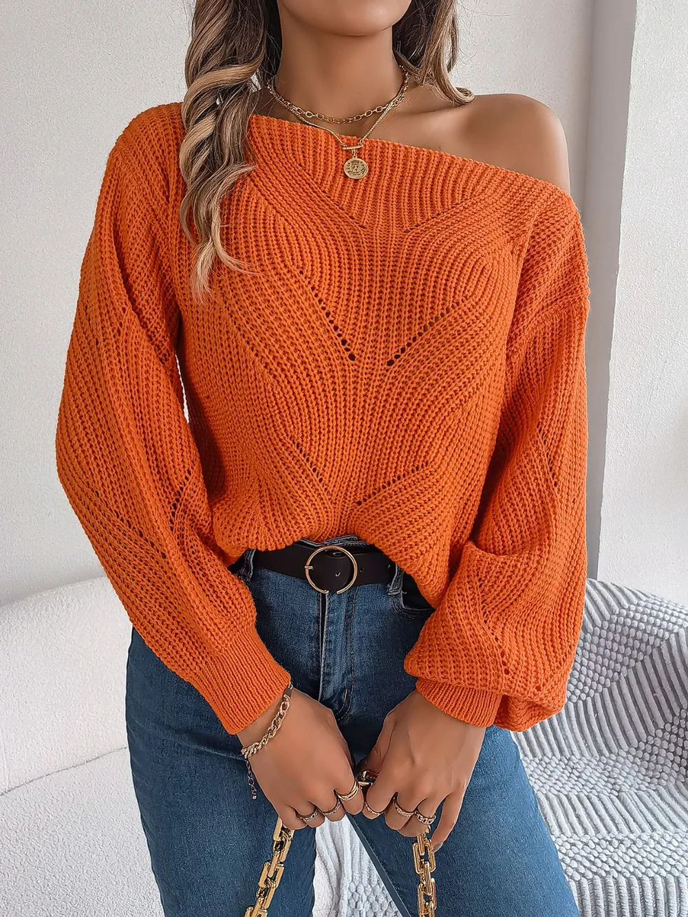 Openwork Long Sleeve Sweater, image 4