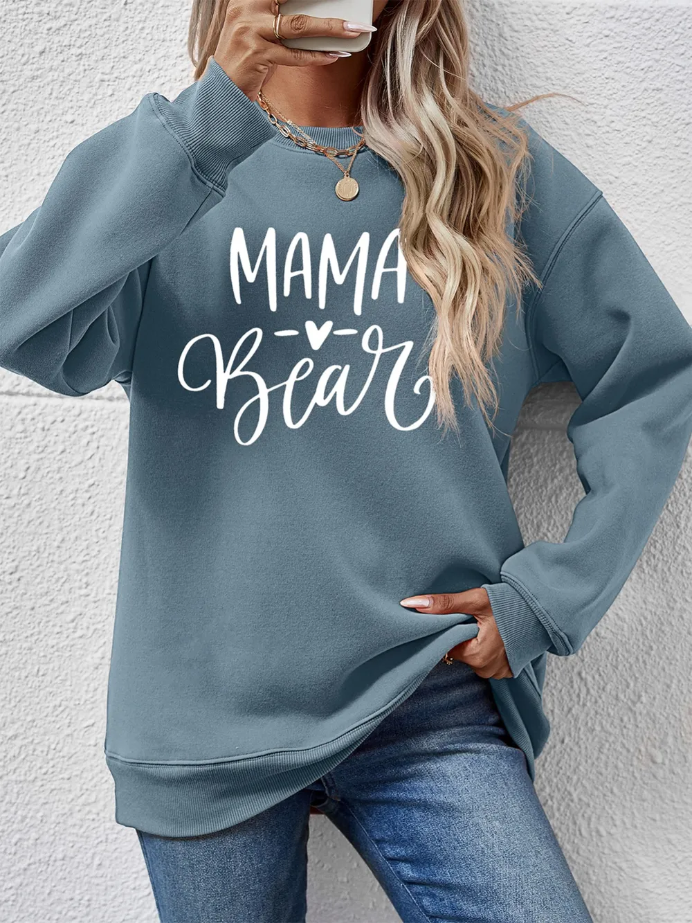 Letter Graphic Round Neck Long Sleeve Sweatshirt, image 10